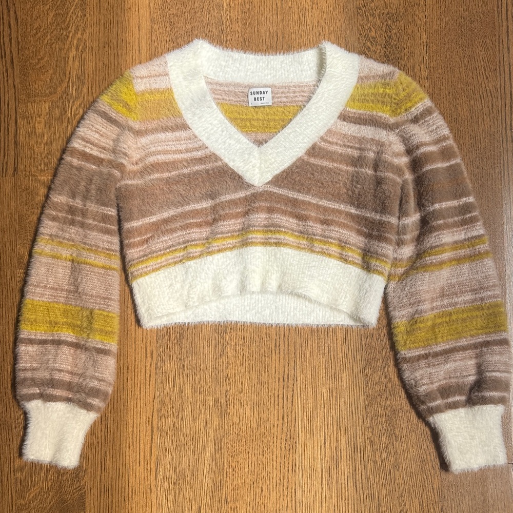 Sunday Best V-Neck Sweater - Brown, Cream, and Yellow